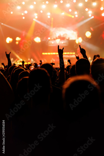 Concert audience silhouette cheering with hands up