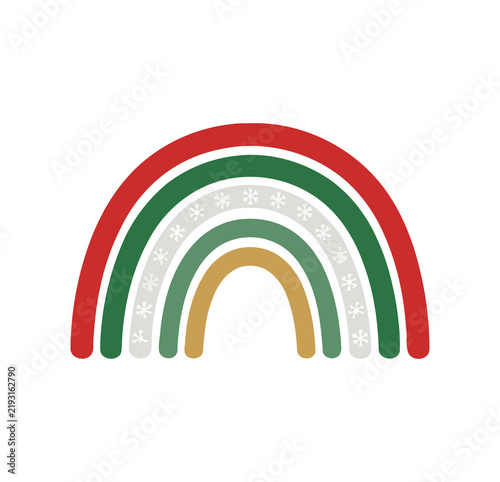 Minimalist Christmas rainbow illustration with festive colors and snowflake pattern