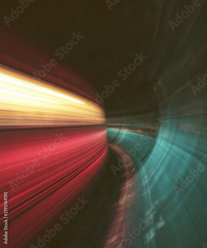 speed motion blur inside transportation tunnel
