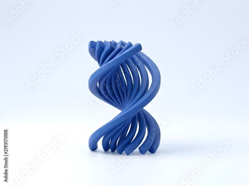 Abstract blue 3d spiral sculptural object isolated on white background