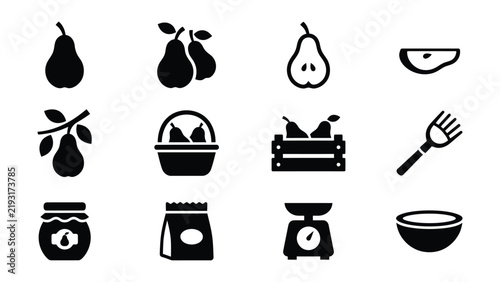 Bild auf Leinwand Black and White Icons Showing Various Pear Related Food Preparation Items