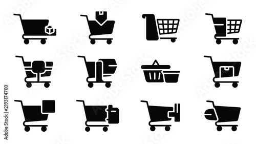 Bild auf Leinwand Collection of shopping cart icons with various items inside transparent backgrou