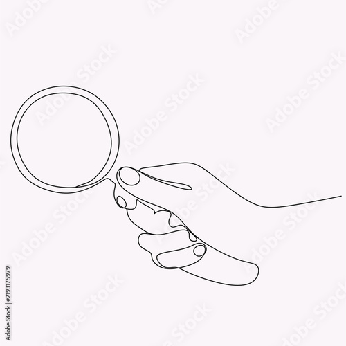 Business Report Analysis with Chart Table and Magnifying Glass Line Art Illustration