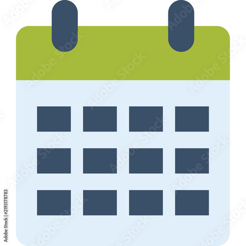 Flat Calendar Icon with Month Grid Schedule on Green and White Background
