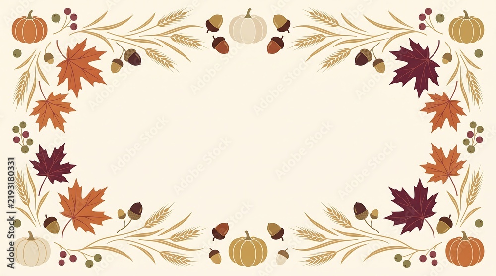 Fototapeta premium A beautiful thanksgiving floral frame with autumn leaves pumpkins and a turkey illustration for seasonal celebrations