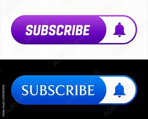 Modern subscribe notification button with bell icon in purple and blue gradient