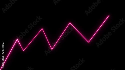 Фотография A sharp glowing pink neon zigzag line graph showing fluctuating data trends agai