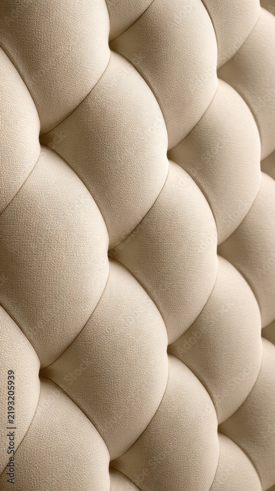 Fototapeta premium Close-up of a textured fabric with quilted patterns, showcasing soft beige tones and smooth curves