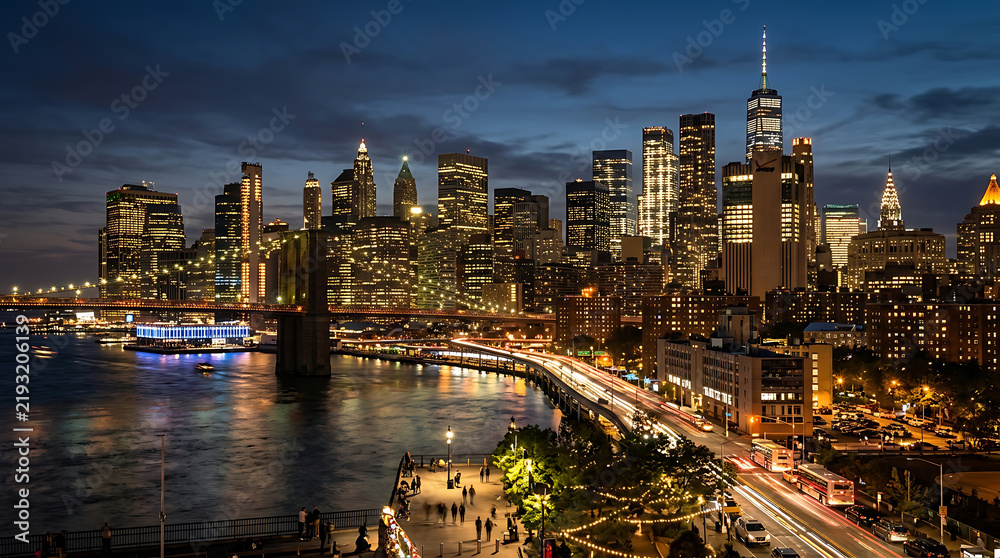 Fototapeta premium City skyline at night with water reflection