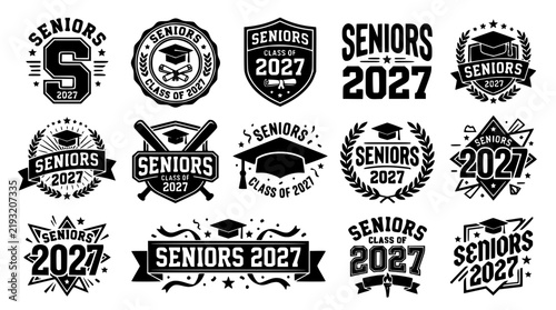 Seniors 2027 Badges and Labels Set, Graduation Design Elements