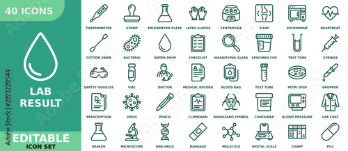 Lab result editable icon set vector