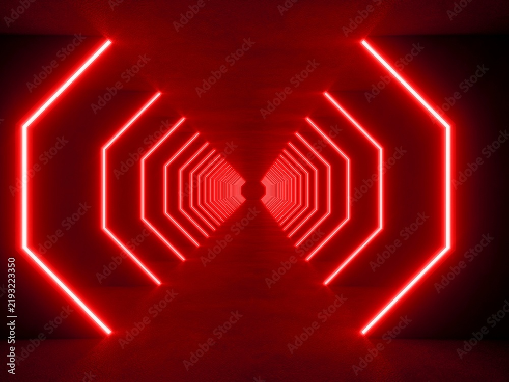 Fototapeta premium red modern lighting tunnel space, 3d rendering sci-fi concept