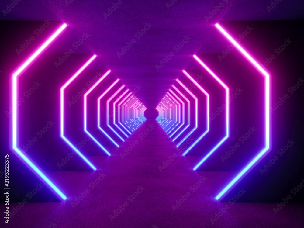 Fototapeta premium colorful modern lighting tunnel space, 3d rendering sci-fi concept