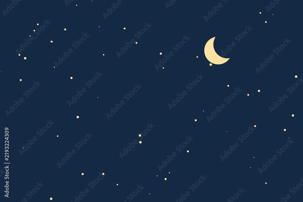 Naklejka premium Vector Night Sky Background with Yellow Crescent Moon and Stars