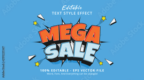 Mega Sale Editable Text Effect Template for Large Discount Promotions, Retail Campaigns, Shopping Advertising and Commercial Marketing Design