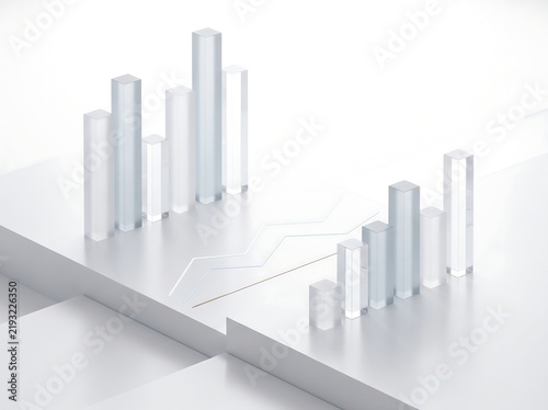 3D Business Growth Graph and Financial Chart with Upward Arrow, Investment Data, Market Success, Economic Progress and Modern Corporate Building Illustration on White Background