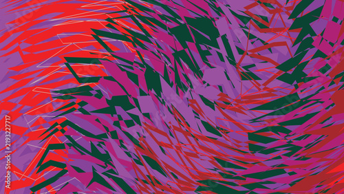 Obraz na plátně Abstract chaotic art with overlapping angular polygon shapes in red purple and dark green tones creating textured energetic and intense composition