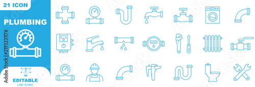 Plumbing Service icons in line design. plumbing, service, repair, pipe, water, maintenance, tools on white background vector. Plumbing Service editable stroke icon