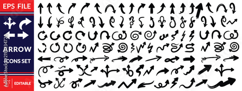 Arrow icon set. Cursor. Black vector arrows icons. Black arrow pointing. Collection different arrows sign. Modern simple arrows. Big Arrow icon set design.