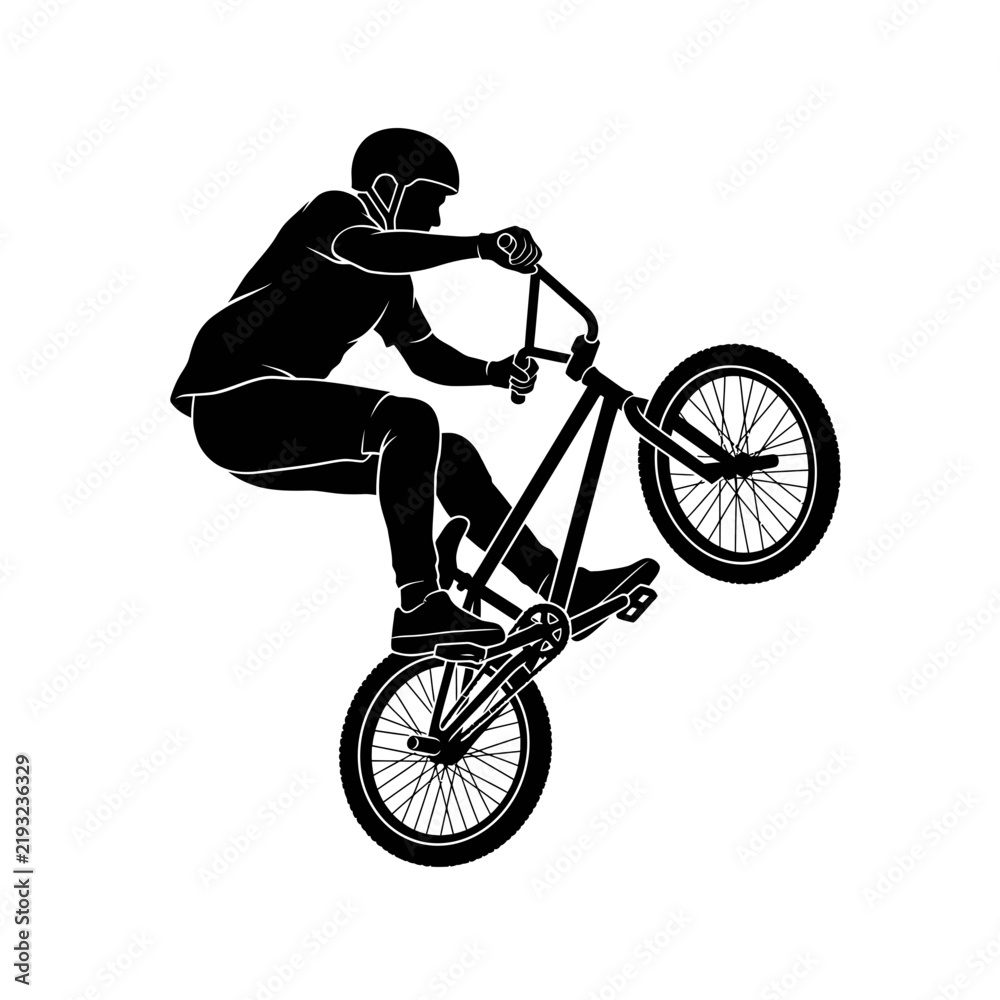 Fototapeta premium BMX rider doing a wheelie, isolated silhouette on transparent background
