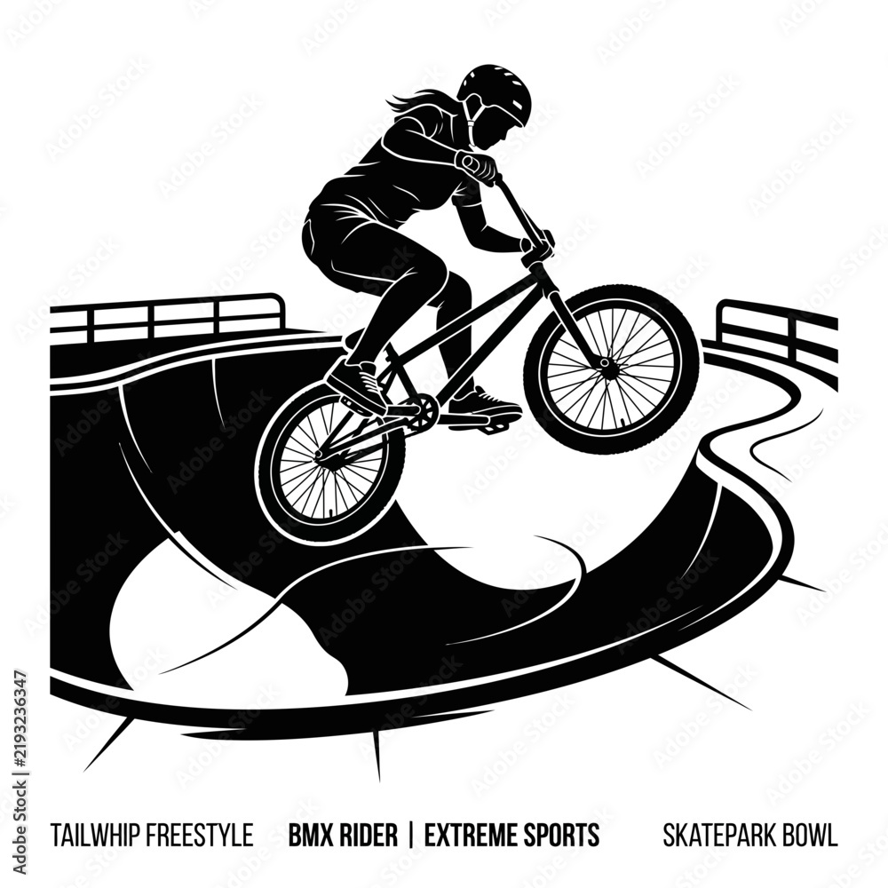 Obraz premium BMX Rider Performing Trick in Skatepark Bowl, Extreme Sports Silhouette