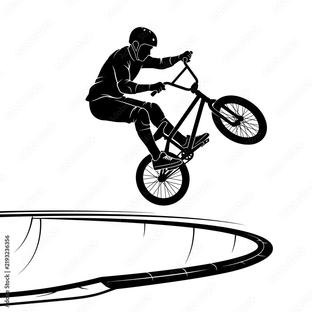 Obraz premium BMX Rider Performing Trick in Skatepark, Isolated Silhouette
