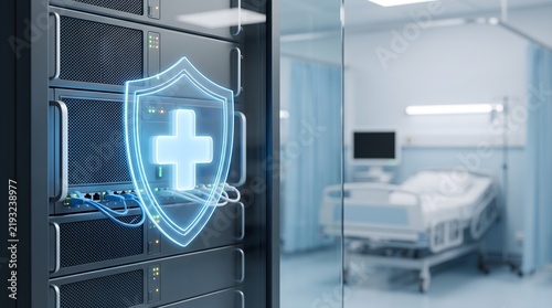 Medical server infrastructure with cybersecurity shield protection in hospital environment