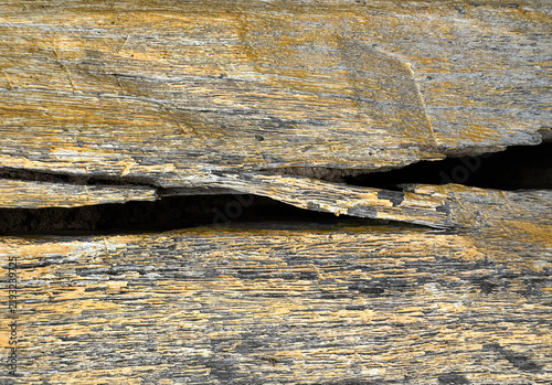 Aged vintage timber board featuring natural broken surface pattern and rough grain.