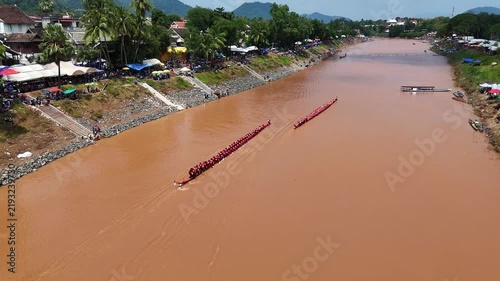 Aerial View of Traditional Boat Racing Festival in Luang Prabang, Laos
