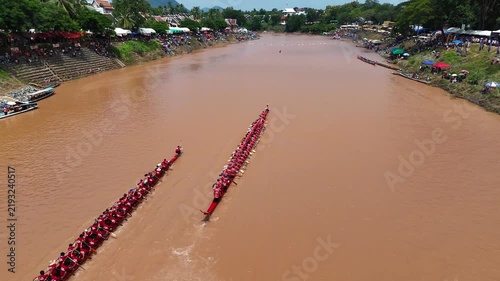 Aerial View of Traditional Boat Racing Festival in Luang Prabang, Laos