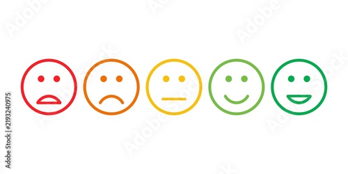 Fotografie Customer satisfaction rating scale with five colorful facial expressions from unhappy to happy