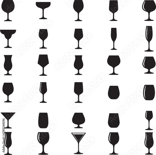 PrintWine Glass Silhouette Bundle SVG, Cocktail Glass Clipart, Bar Vector Icon Set