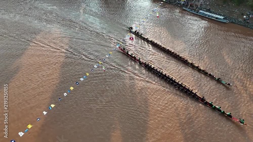 Aerial View of Traditional Boat Racing Festival in Luang Prabang, Laos