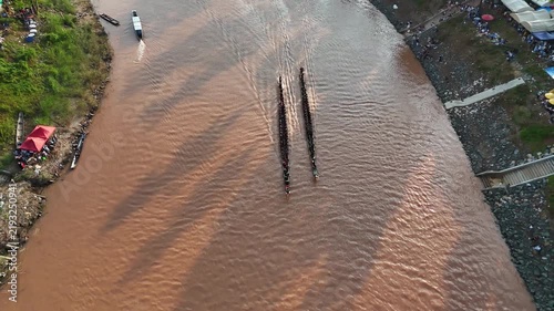 Aerial View of Traditional Boat Racing Festival in Luang Prabang, Laos