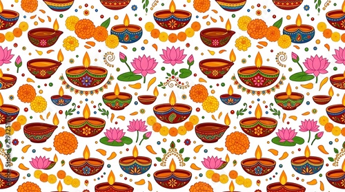 Colorful durga puja diya patterns arranged in vibrant festive design for cultural celebration