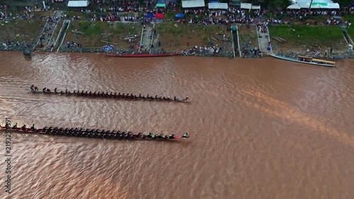 Aerial View of Traditional Boat Racing Festival in Luang Prabang, Laos