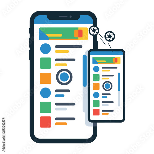 Modern smartphone interface mockup with colorful icons and flat layout