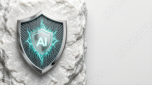 Obraz na płótnie Glowing AI cloud standard max h secure protection cyber safety digital system shield symbol confident secure guard program network database