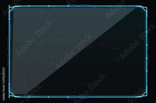 Cyan futuristic HUD glass panel with wide frame diagonal reflection and interface markers vector illustration