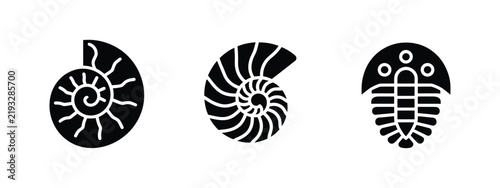 Prehistoric Fossil Ammonite Trilobite Icons for Paleontology, Ancient Life, Geology, Natural History, Museum Education, and Science