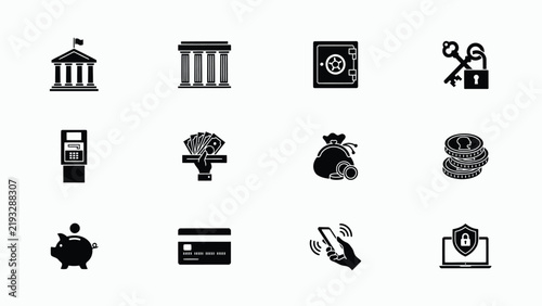 Photography Financial icons representing secure transactions and savings in modern banking e