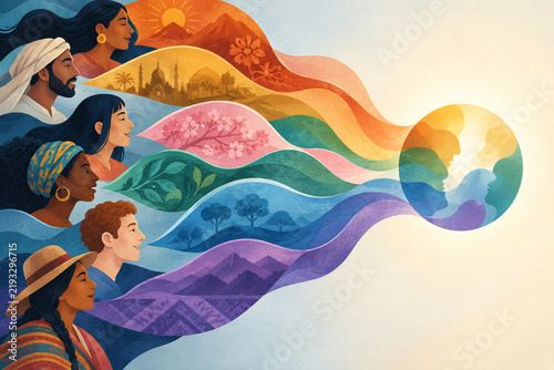 Multilingual inclusion visualized as many expressive forms