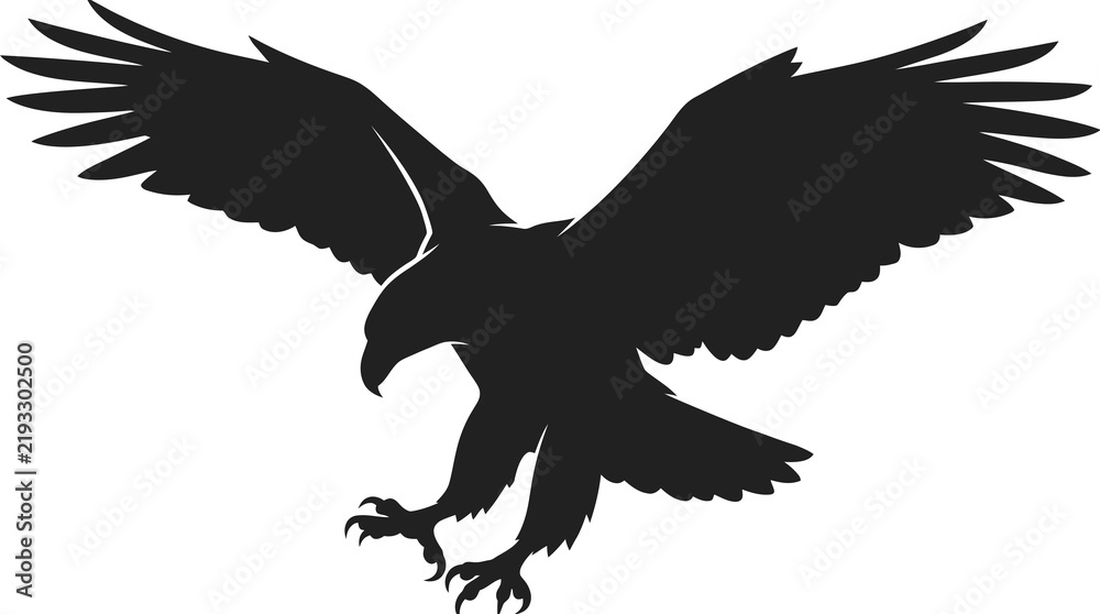 Fototapeta premium Silhouette of a soaring eagle, predatory bird vector art, majestic raptor in flight, powerful avian symbol, graphic design element