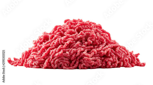 Fresh raw ground beef mince heap isolated cutout for butcher shop packaging and cooking concepts