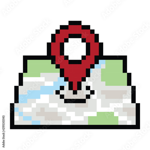 Pixel Art Map Location Pin Icon on Digital Map