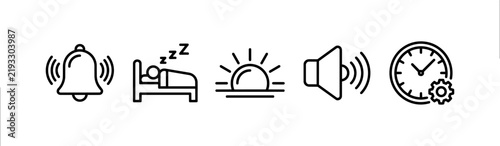 Alarm Clock and Wake Up Icon Set, Morning Routine, Sound and Time Settings Vector Symbols