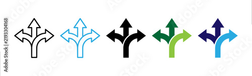 Three Way Split Arrow Icon Set, Decision Making and Directional Choice Vector Symbols