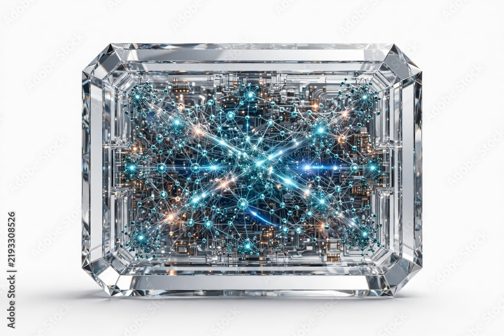 Fototapeta premium Glowing crystal artificial intelligence processor chip abstract