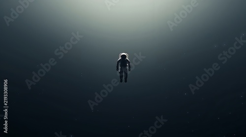 Astronaut floating in deep space with stars