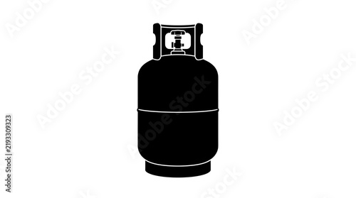 Black silhouette illustration of a propane gas cylinder tank. Flat vector icon isolated on white, useful for energy, industrial, and camping equipment designs.